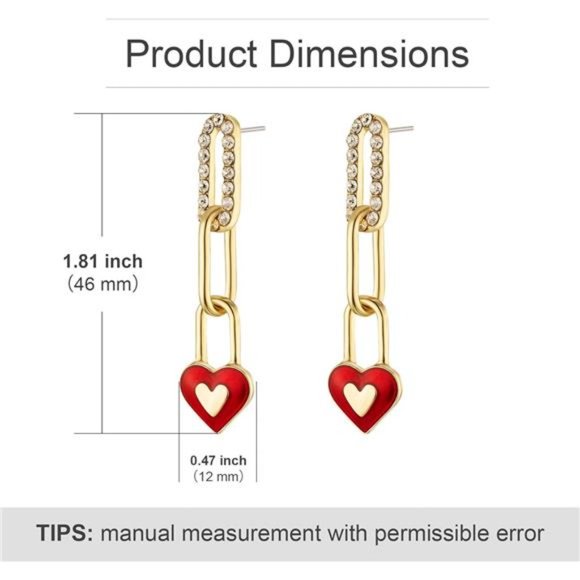 Gold Linked Red Heart Dangle Earrings for Women Girls - Picture 5 of 7
